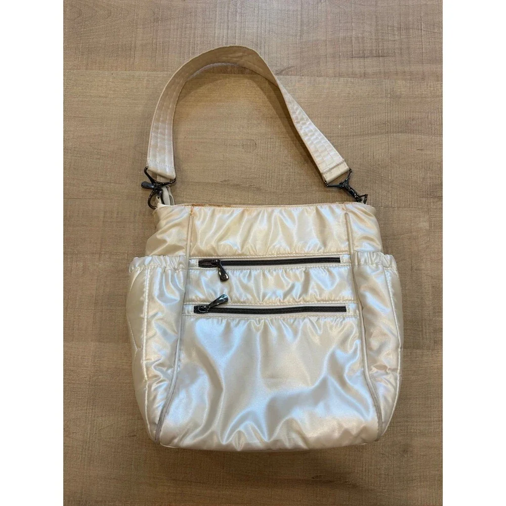 Lug Pearl Ivory Quilted Nylon Shoulder Bag Convertable Crossbody Purse